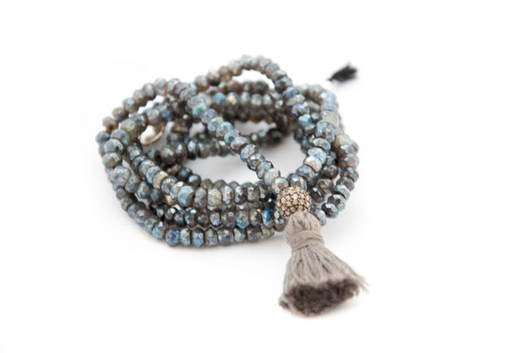 Long labradorite necklace with diamond and tassel - Vivien Frank Designs