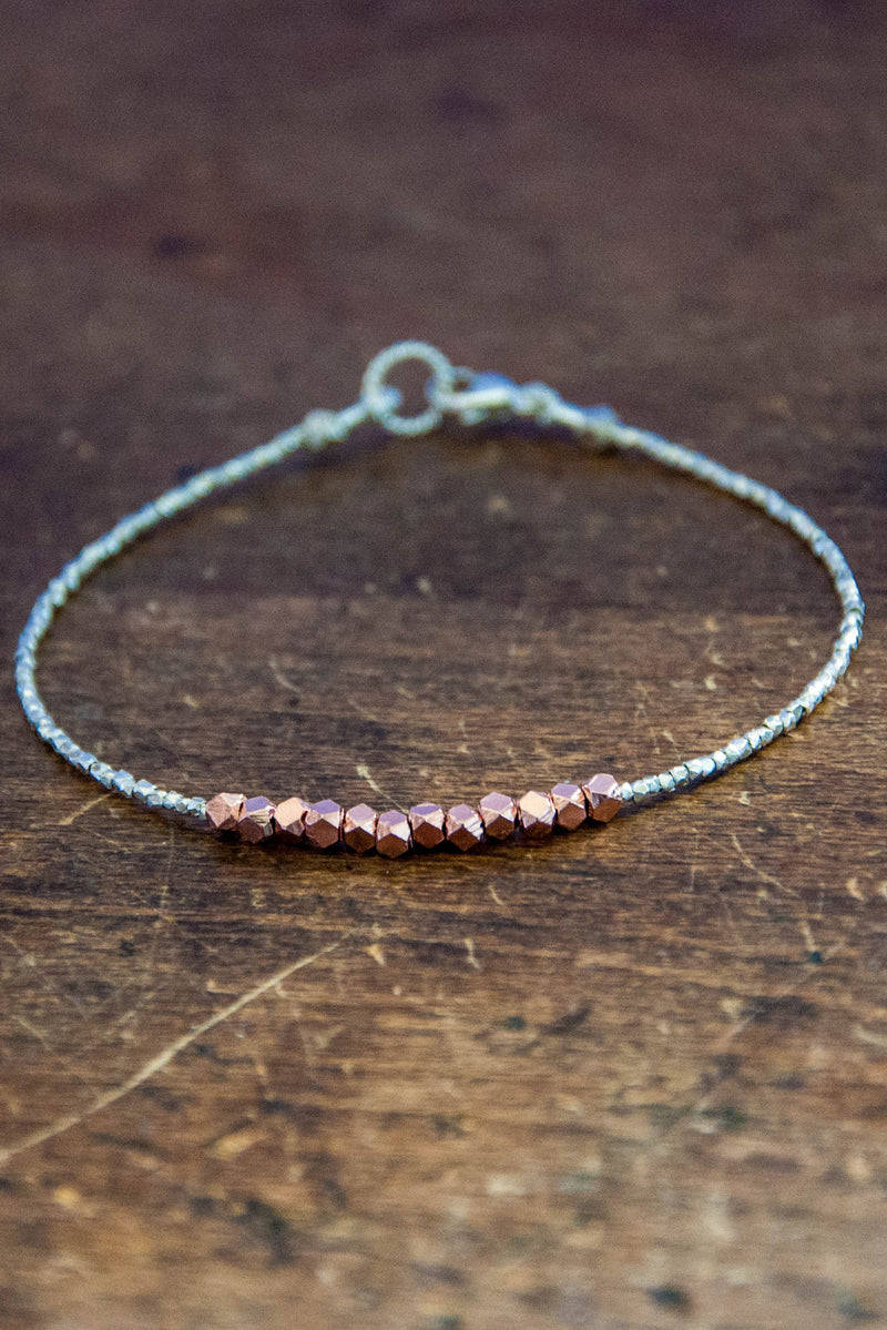 Nugget bracelet-rose gold on pure silver - Vivien Frank Designs