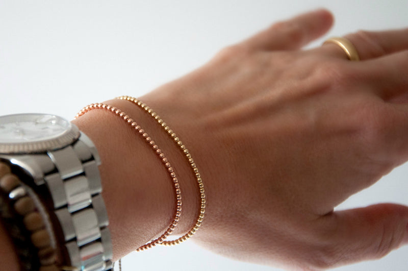 Delicate 14k solid Yellow Gold beaded bracelet - Vivien Frank Designs
