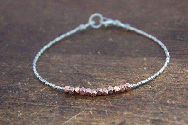 Nugget bracelet-rose gold on pure silver - Vivien Frank Designs