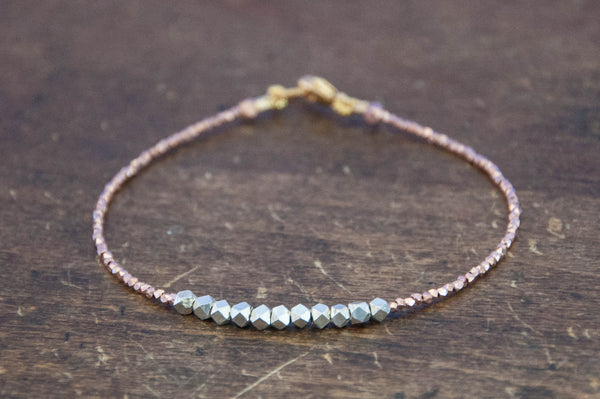 Nugget bracelet - pure silver on rose gold vermeil - Vivien Frank Designs