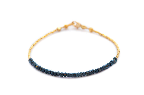 Black spinel Tennis bracelet with gold by Vivien Frank - Vivien Frank Designs