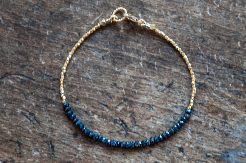 Black spinel Tennis bracelet with gold by Vivien Frank - Vivien Frank Designs