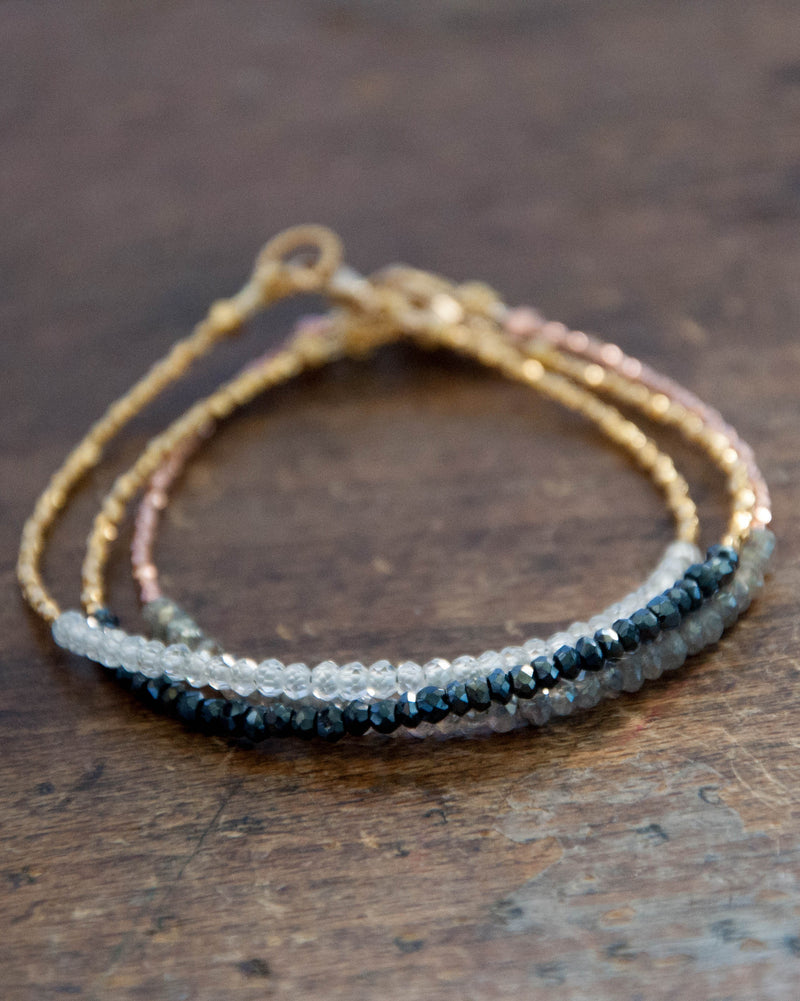 Black spinel Tennis bracelet with gold by Vivien Frank - Vivien Frank Designs