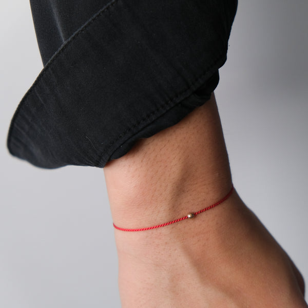 Simple Red String Bracelet with 14k gold bead