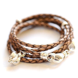 Leather wrap bracelet Mocca Brown with Blossom by Vivien Frank - Vivien Frank Designs