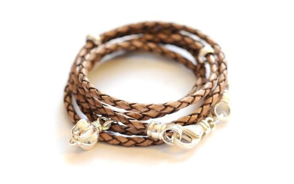 Leather wrap bracelet Mocca Brown with Blossom by Vivien Frank - Vivien Frank Designs