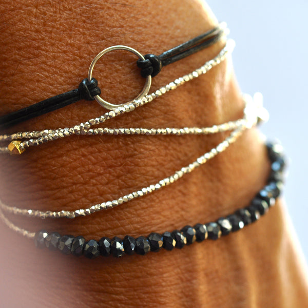 Black spinel Tennis bracelet with gold by Vivien Frank - Vivien Frank Designs