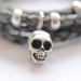 Leather Wrap bracelet Gray SKULL by Vivien Frank - Vivien Frank Designs