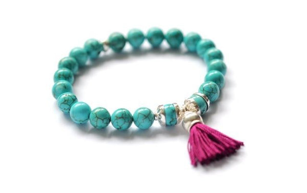 Turquoise Bead and Tassel bracelet - Vivien Frank Designs