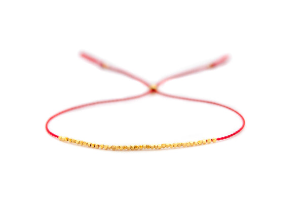 Delicate gold bracelet - red silk cord - Vivien Frank Designs