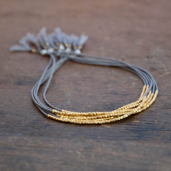 Delicate Gold on Gray Silk bracelet - Vivien Frank Designs