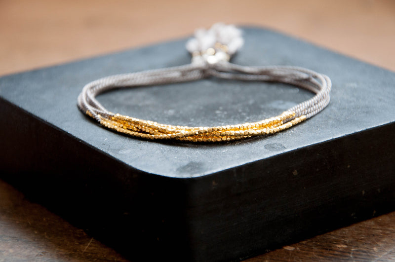 Delicate Gold on Gray Silk bracelet - Vivien Frank Designs