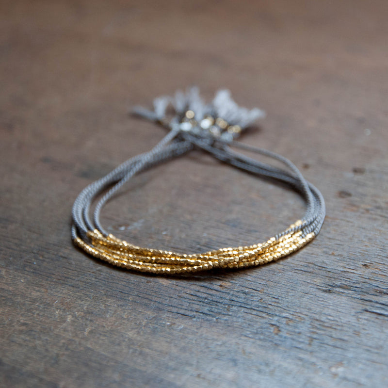 Delicate Gold on Gray Silk bracelet - Vivien Frank Designs