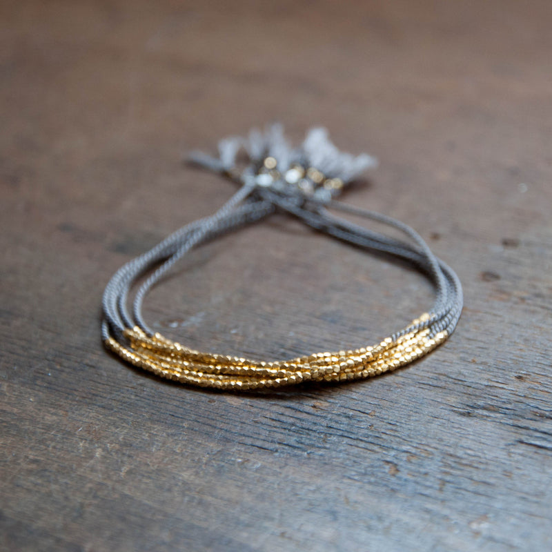 Delicate Gold on Red Silk friendship bracelet - Vivien Frank Designs
