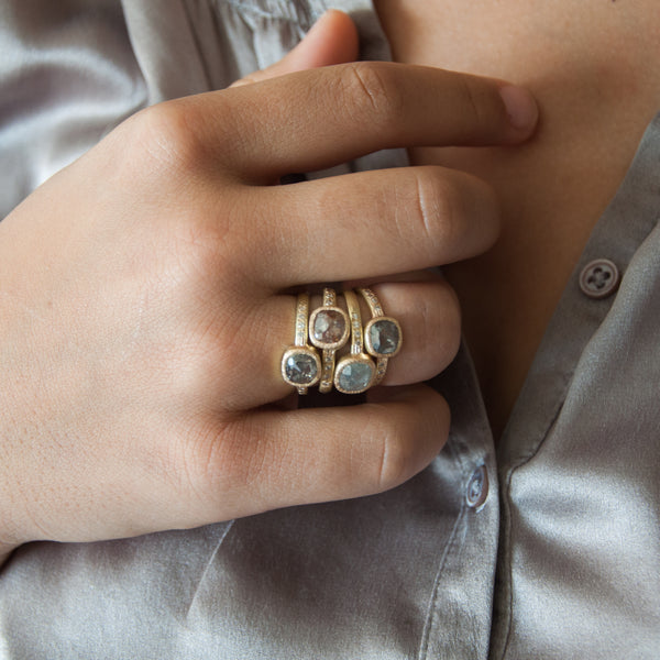 Natural Rose Cut Diamond Ring - Grey - Vivien Frank Designs