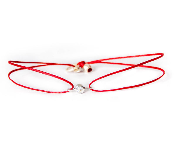 Diamond Solitaire cord Bracelet 14k white gold - Vivien Frank Designs