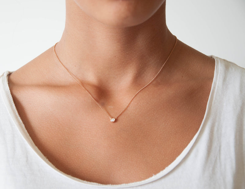 Diamond Solitaire Necklace in 18k solid gold - Vivien Frank Designs