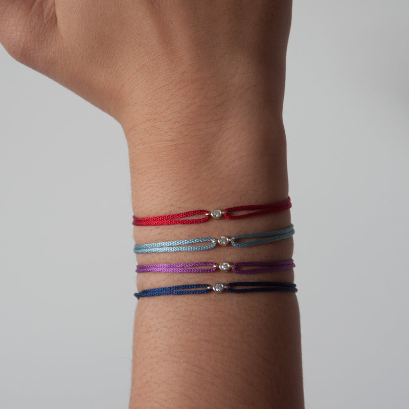 Diamond solitaire adjustable silk bracelet - Vivien Frank Designs