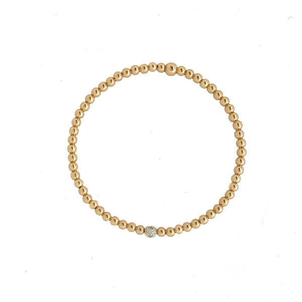 14k Yellow Gold beaded Bracelet with diamond accent - Vivien Frank Designs