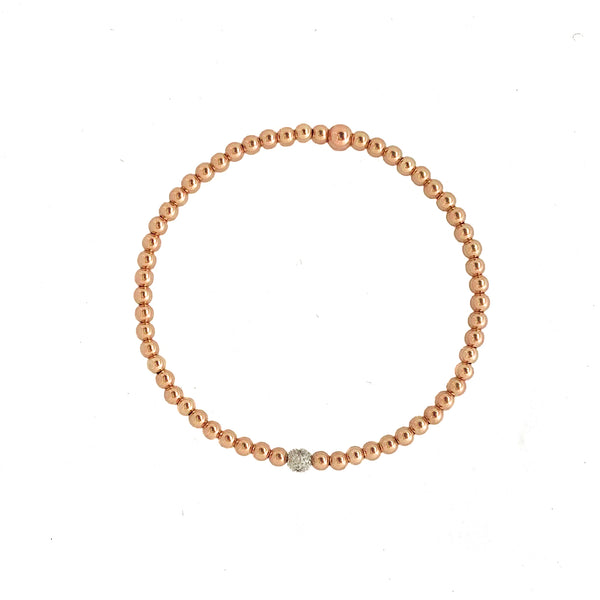 14k Rose Gold beaded Bracelet with diamond accent - Vivien Frank Designs