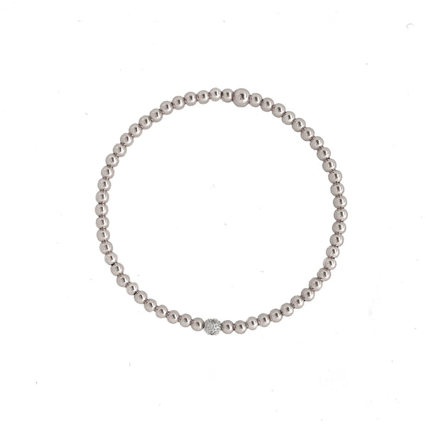 14k White Gold beaded Bracelet with diamond accent - Vivien Frank Designs