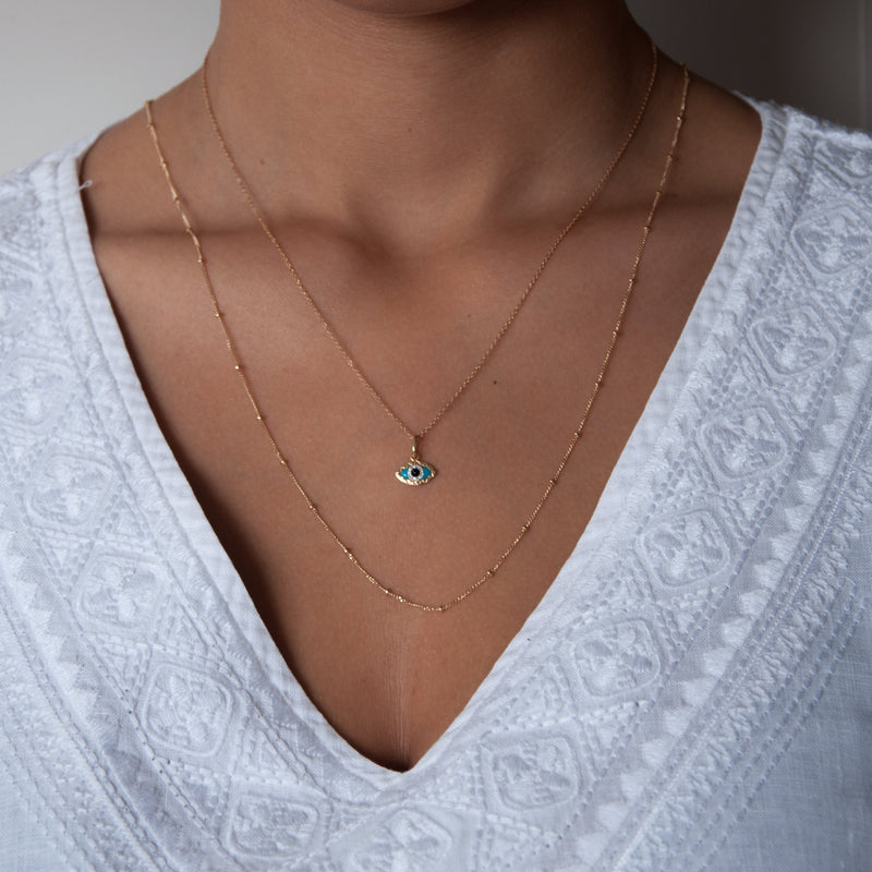 14k solid gold evil eye charm necklace - Vivien Frank Designs