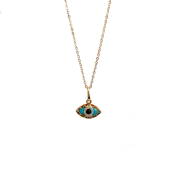 14k solid gold evil eye charm necklace - Vivien Frank Designs