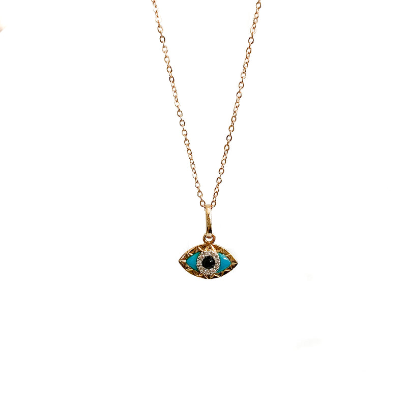 14K Solid Yellow Gold Minimalist Evil Eye Necklace – LTB JEWELRY