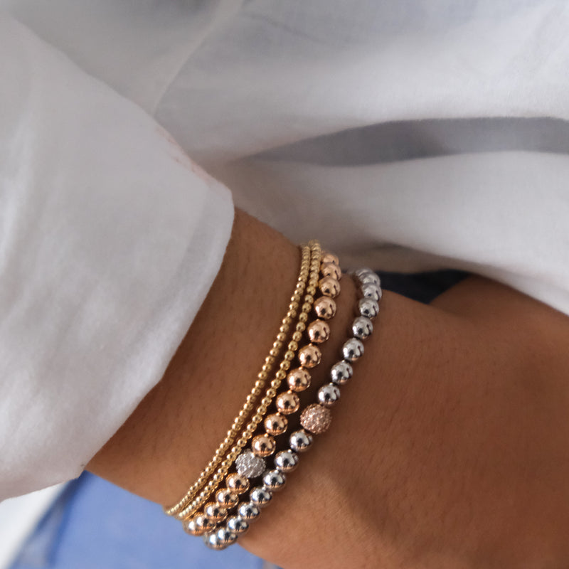 14k Gold Beaded Bracelets with Diamond Accents