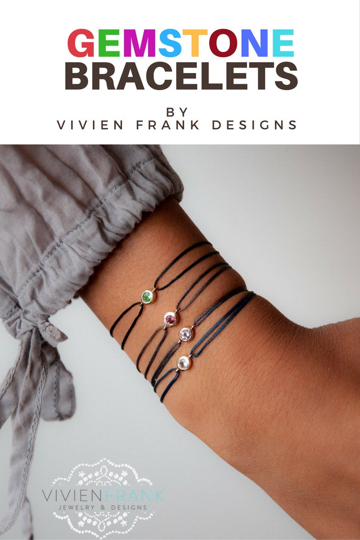 Aquamarine Gemstone Solitaire cord Bracelet - Vivien Frank Designs