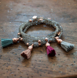 Rose Gold Tassel Bracelet with Labradorite by Vivien Frank Designs - Vivien Frank Designs