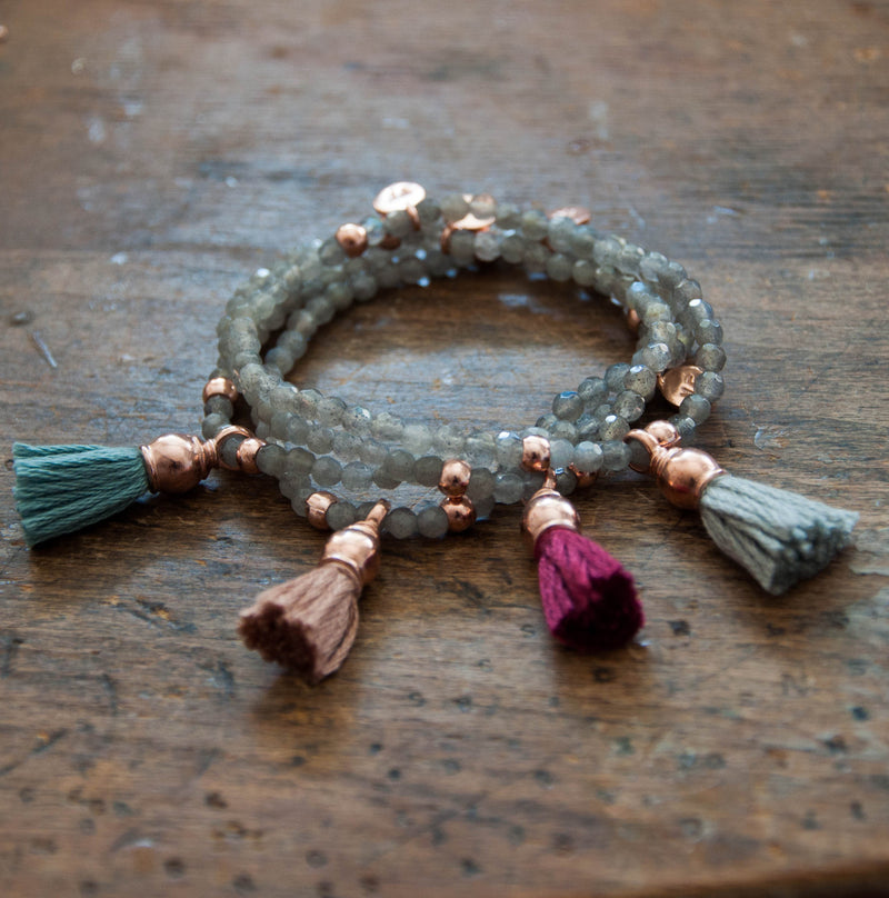 Rose Gold Tassel Bracelet with Labradorite by Vivien Frank Designs - Vivien Frank Designs