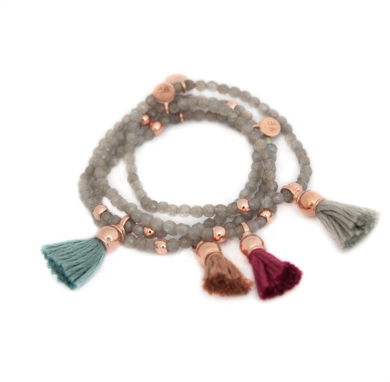 Rose Gold Tassel Bracelet with Labradorite by Vivien Frank Designs - Vivien Frank Designs