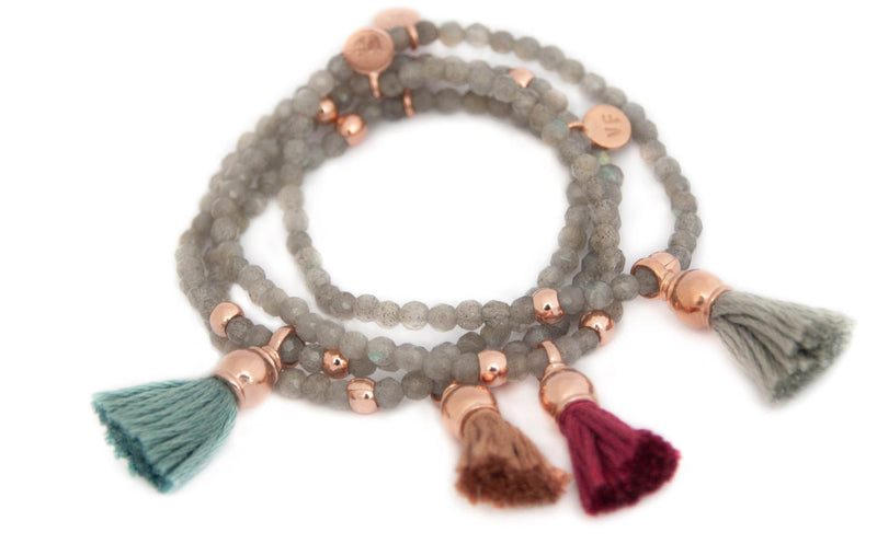 Rose Gold Tassel Bracelet with Labradorite by Vivien Frank Designs - Vivien Frank Designs