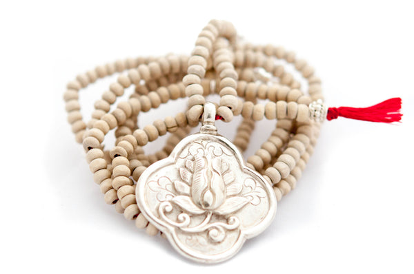 Long Tulsi wood Lotus flower necklace - Vivien Frank Designs