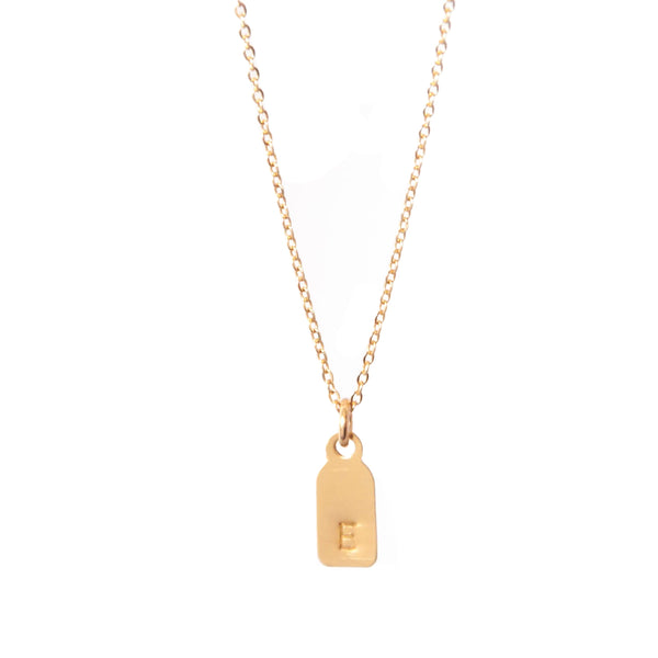 Dainty Initial Necklace Tags in solid gold - Vivien Frank Designs