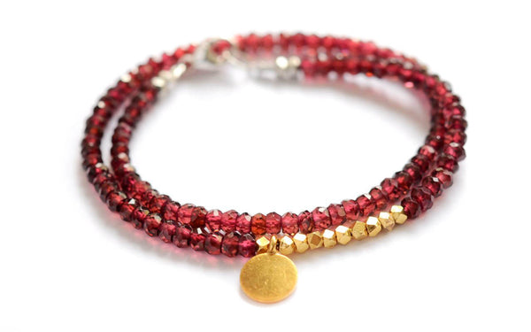 Garnet and Gold vermeil Garnet Double wrap bracelet by Vivien Frank - Vivien Frank Designs