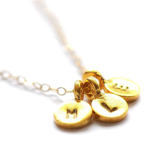 Tiny initial necklace - Three charms - Vivien Frank Designs