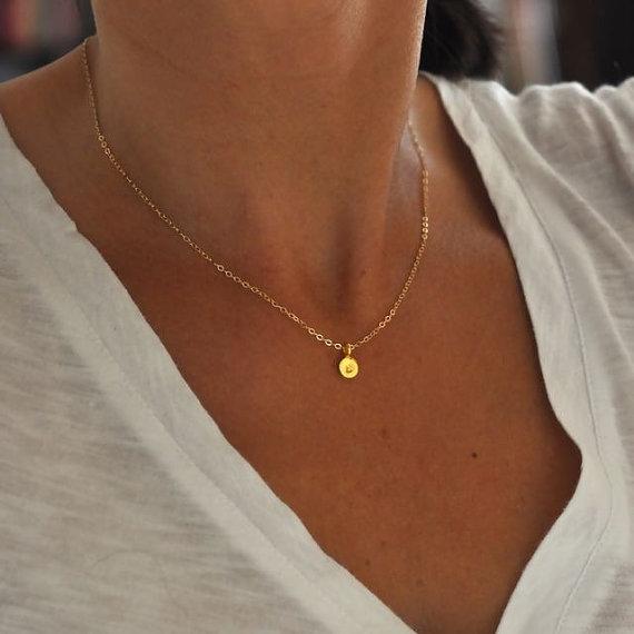 Gold initial charm necklace 14k gold - Vivien Frank Designs