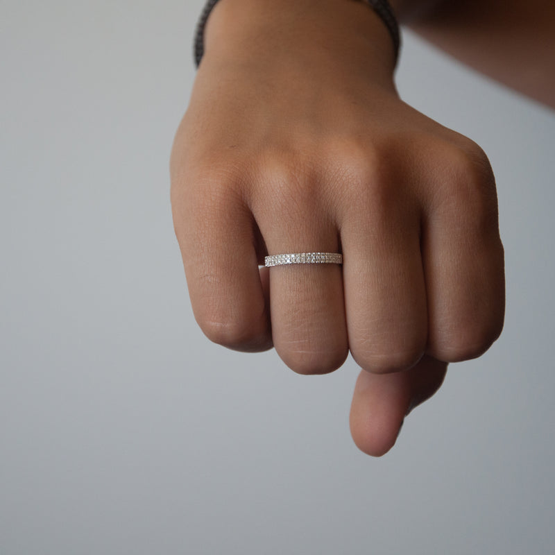 Diamond Double cigar ring in 14k White Gold - Vivien Frank Designs