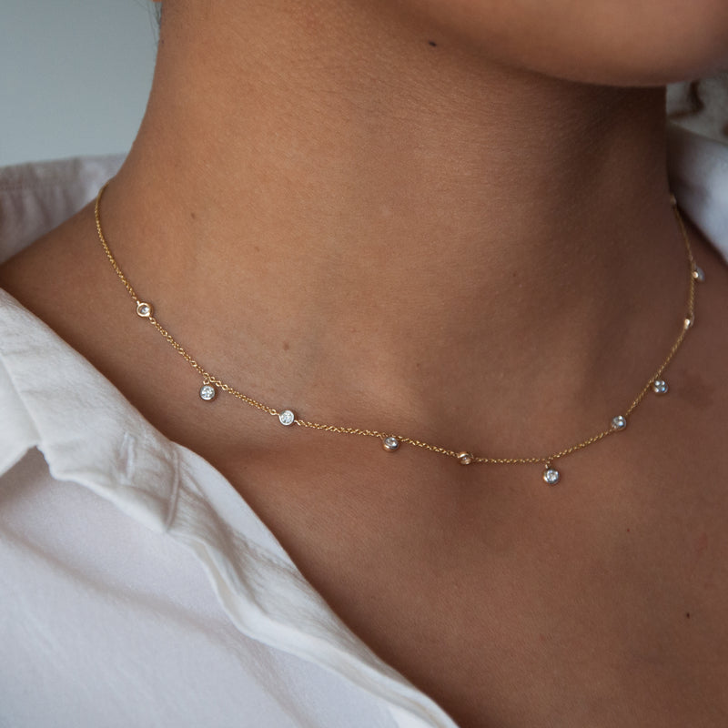 Diamond necklace in 14K white gold, floating 0.15 CT bezel set diamond –  Next Door Gallery