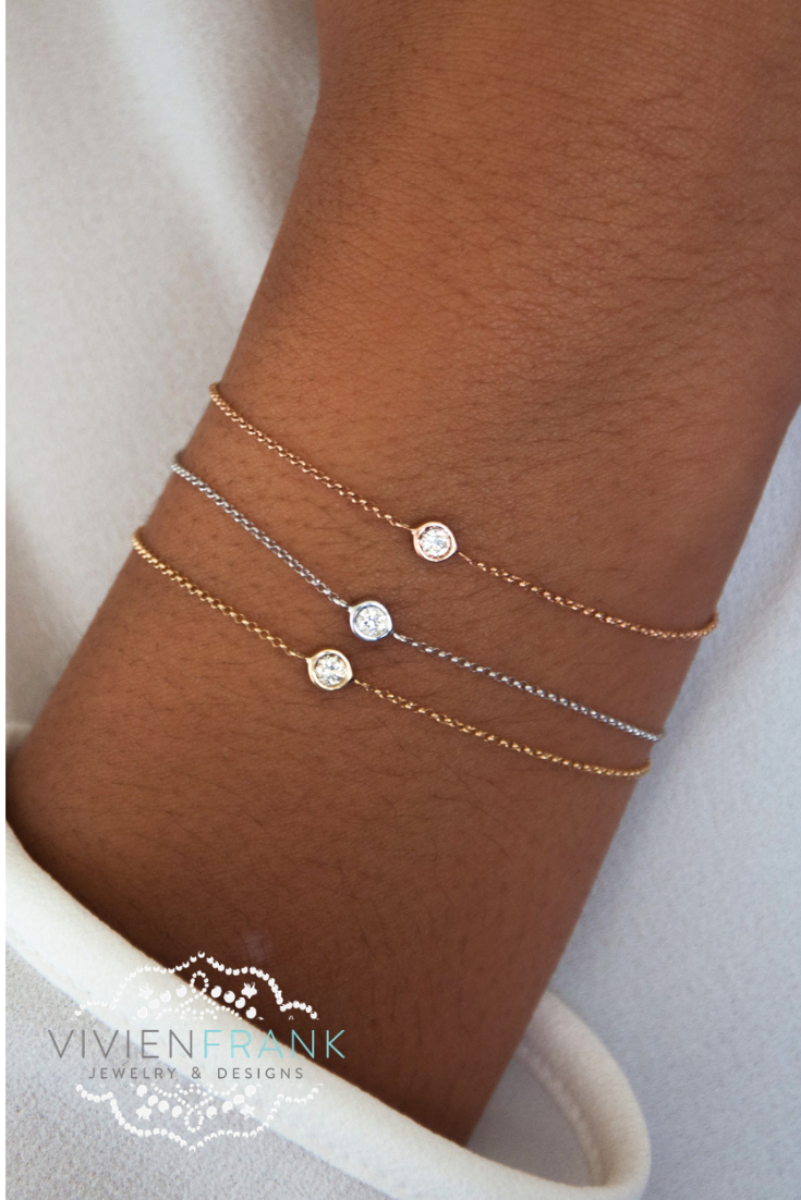 Diamond Solitaire Bracelet in 18k solid gold Vivien Frank Designs