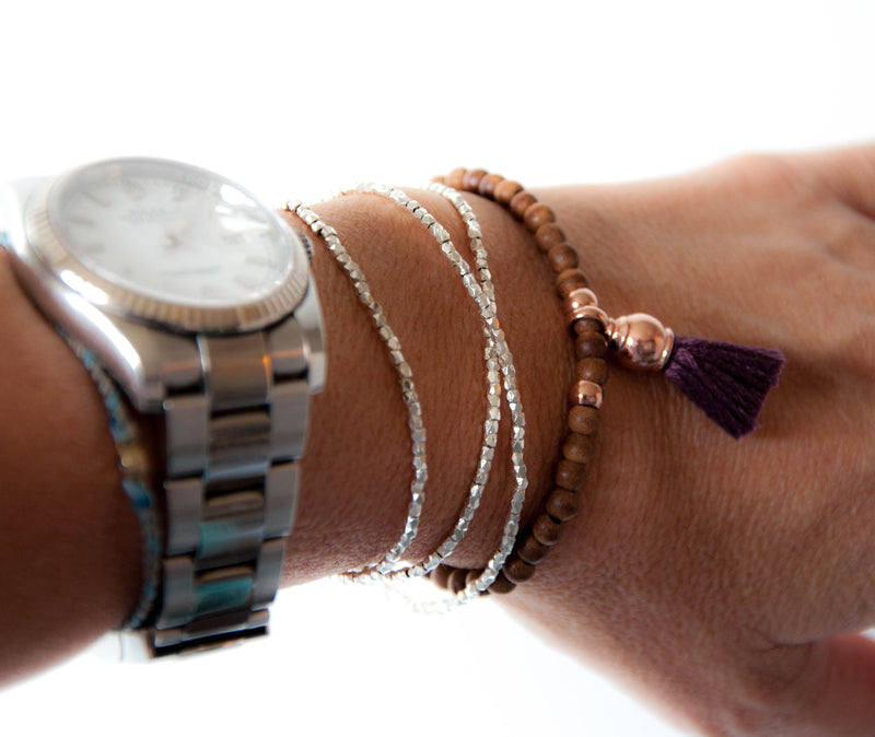 Rosewood with Rose gold tassel bracelet - Vivien Frank Designs