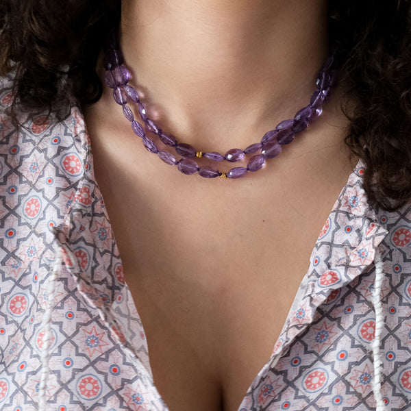 18k gold long Amethyst necklace