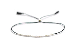 Delicate Silver on black silk bracelet - Vivien Frank Designs