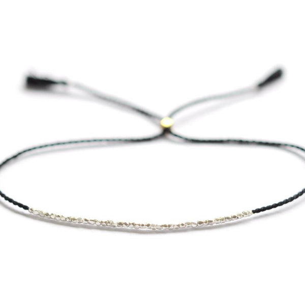 Delicate Silver on black silk bracelet – Vivien Frank Designs