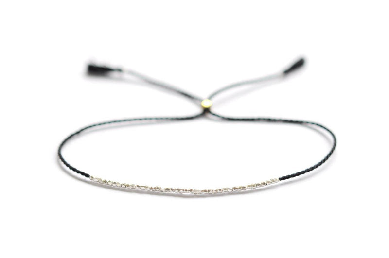 Delicate Silver on black silk bracelet - Vivien Frank Designs