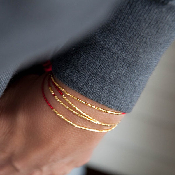 Delicate Gold on Red Silk friendship bracelet - Vivien Frank Designs