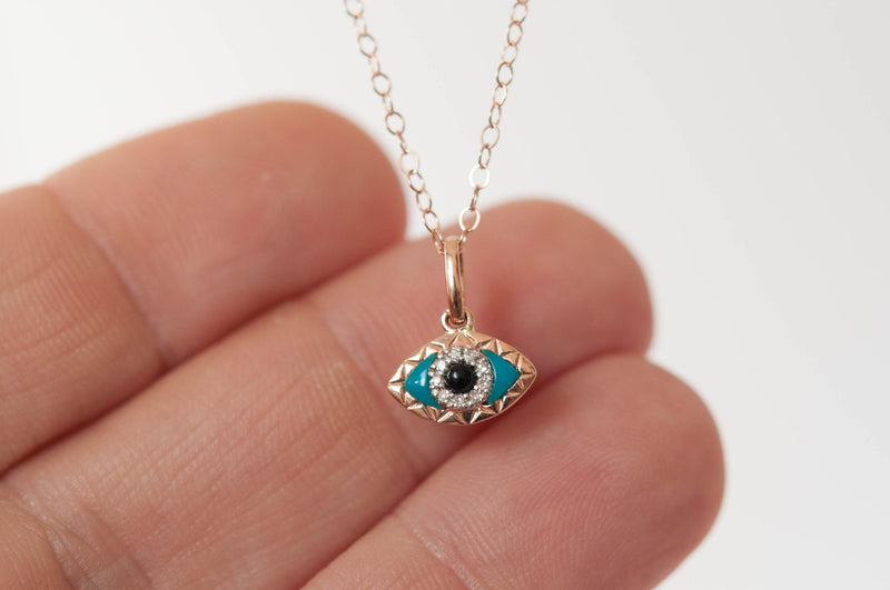 14k solid gold evil eye charm necklace - Vivien Frank Designs
